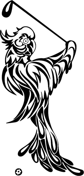 Rooster golfing mascot sports action decal. Customize on line. MASCOTS_5BL_133