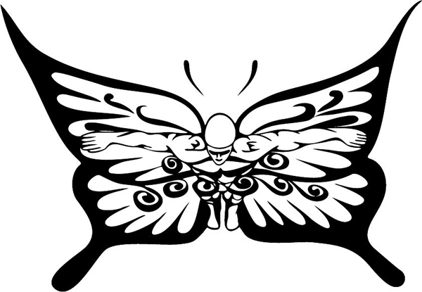Butterfly mascot action sports decal. Personalize on line. MASCOTS_5BL_139