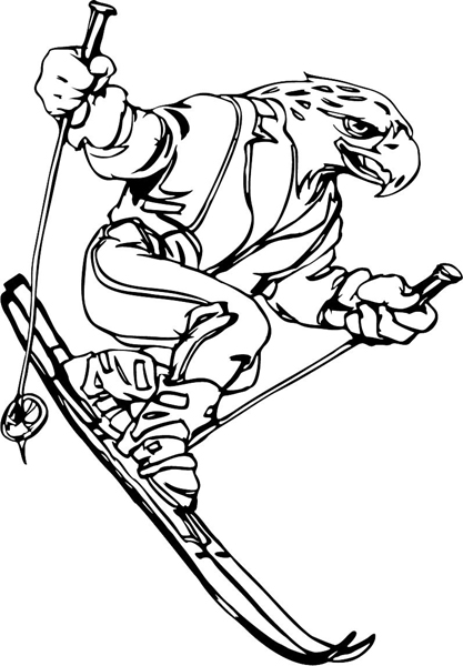 Eagle skiing mascot sports decal. Personalize on line. MASCOTS_6BL_06