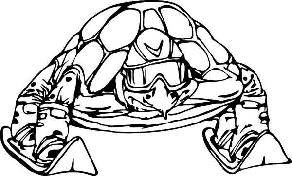 Turtle skiing mascot action sports decal. Personalize on line. MASCOTS_6BL_10