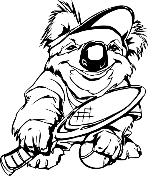 Koala bear tennis mascot action sports sticker. Customize on line. MASCOTS_6BL_20