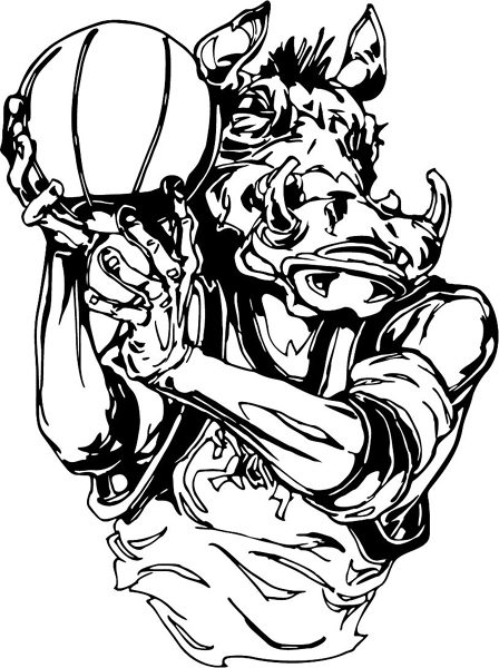 Warthog basketball mascot sports sticker. Customize on line. MASCOTS_6BL_24