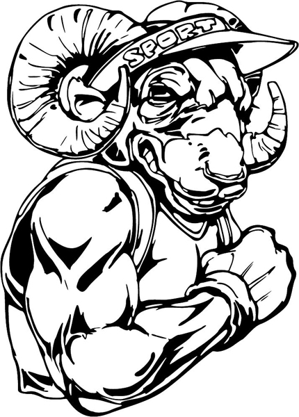 Ram mascot action sports decal. Customize on line. MASCOTS_6BL_26