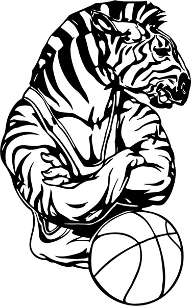 Zebra basketball mascot vinyl sports sticker. Personalize on line. MASCOTS_6BL_52