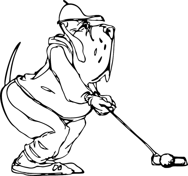 Bloodhound golfer mascot action sports sticker. Personalize on line. MASCOTS_6BL_56