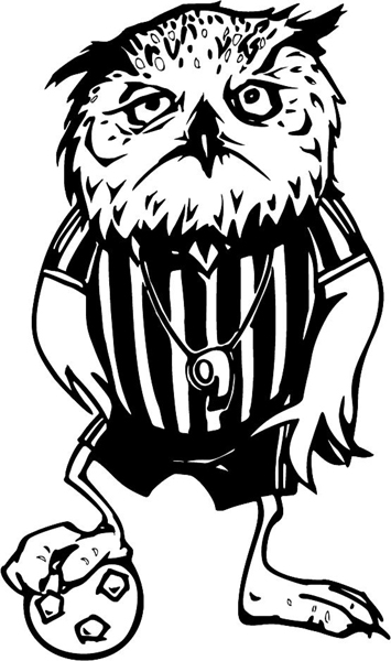 Owl referee soccer mascot sports action vinyl decal. Customize on line. MASCOTS_6BL_68