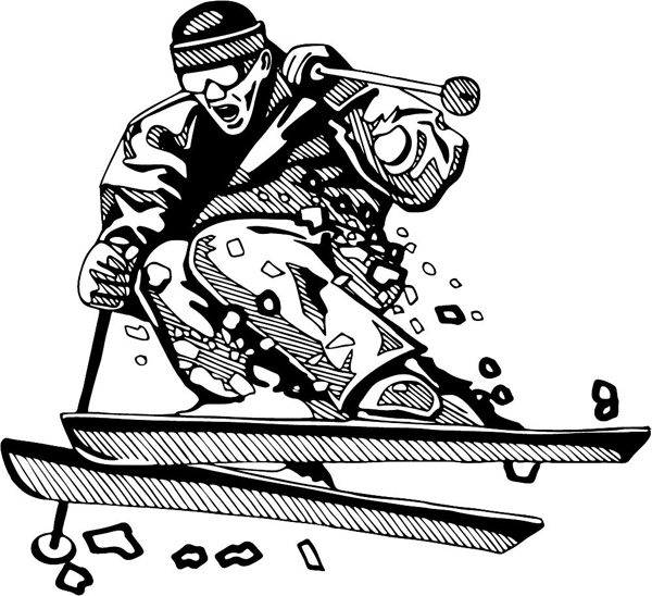 Skiing action vinyl sports sticker. Customize on line. SKI_SNOWBOARD_4BL_08