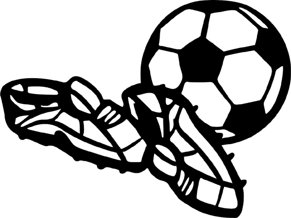 Soccer ball and shoes vinyl sports sticker. Personalize as you order. SOCCER_5BL_07