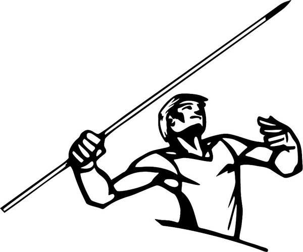 Javelin thrower action sports sticker. Personalize on line. TRACK_FIELD_5BL_03