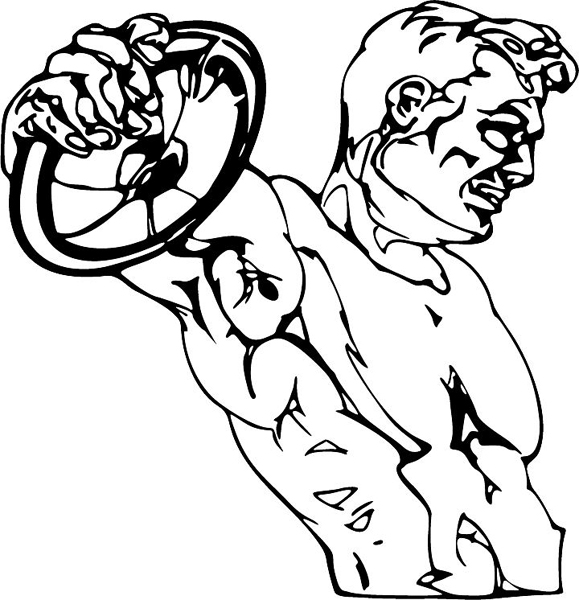 Discus thrower sports action vinyl decal. Customize on line. TRACK_FIELD_6BL_22