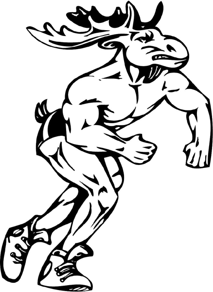 Moose muscled mascot action sports decal. Personalize on line. mascot_003