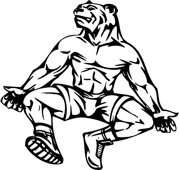 Muscled cougar mascot action vinyl sports decal. Personalize on line. mascot_013