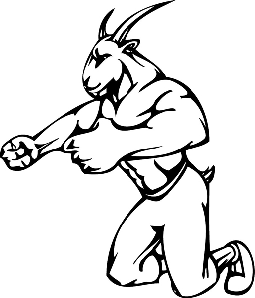 Muscled Goat mascot action sports decal. Customize on line. mascot_028