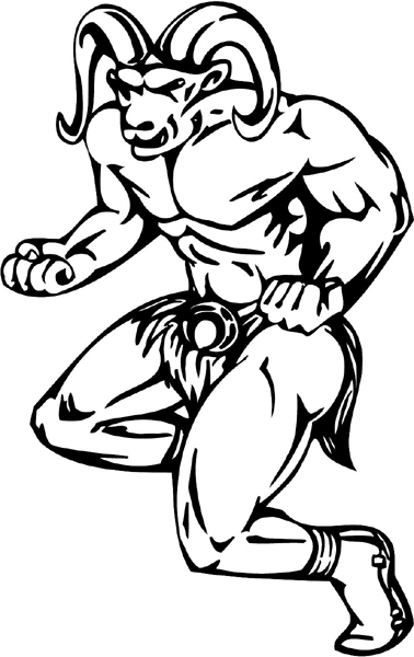 Muscled Ram mascot sports vinyl sticker. Customize on line. mascot_036