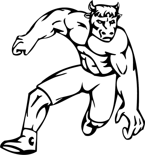 Muscled Bull mascot vinyl sports decal. Customize on line. mascot_039