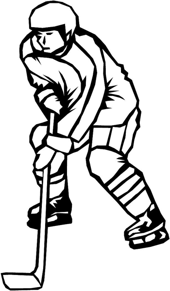 Hockey player action sports vinyl decal. Personalize on line. sport_000