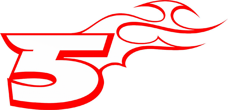 RT_RIGHT_5 Racing Flaming Numbers Graphic Flame Decal
