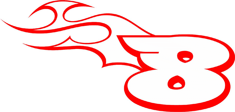 TR_LEFT_8 Racing Flaming Numbers Graphic Flame Decal
